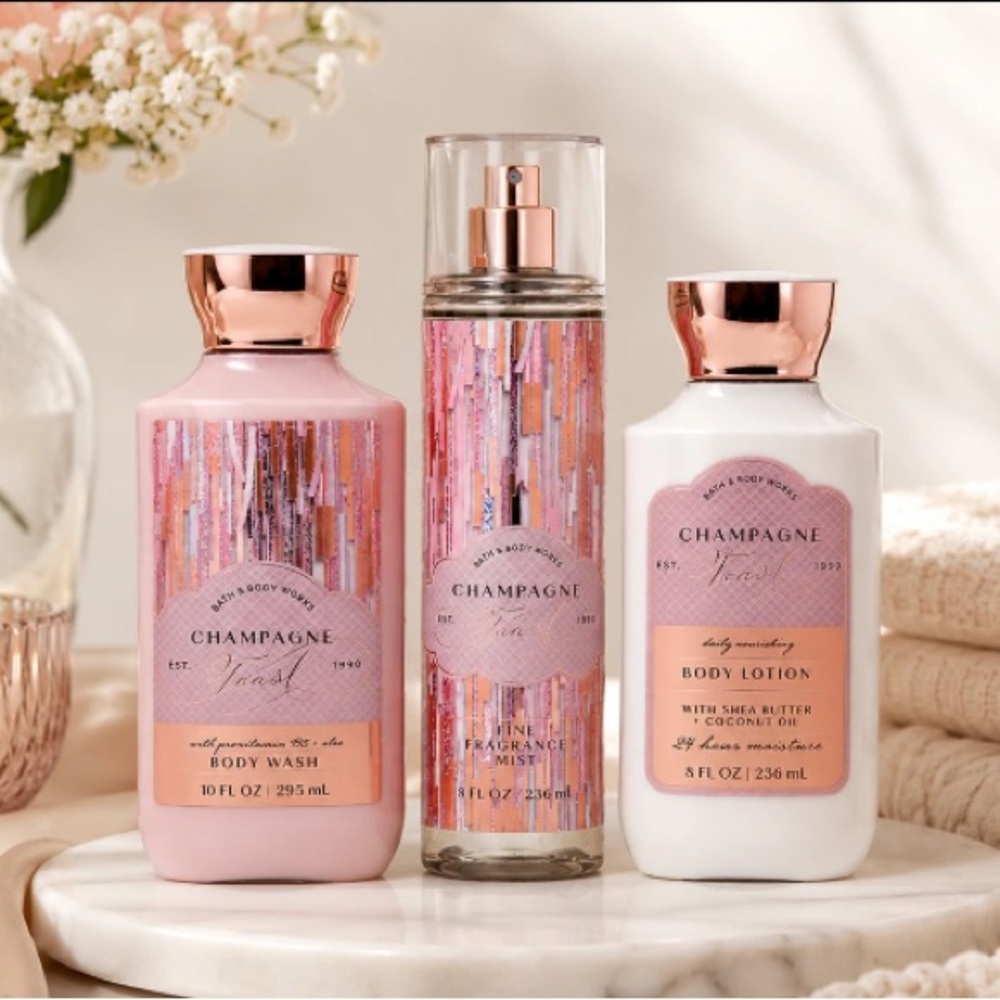 Bath & Body Works champagne toast scent body splash, body wash & body lotion set